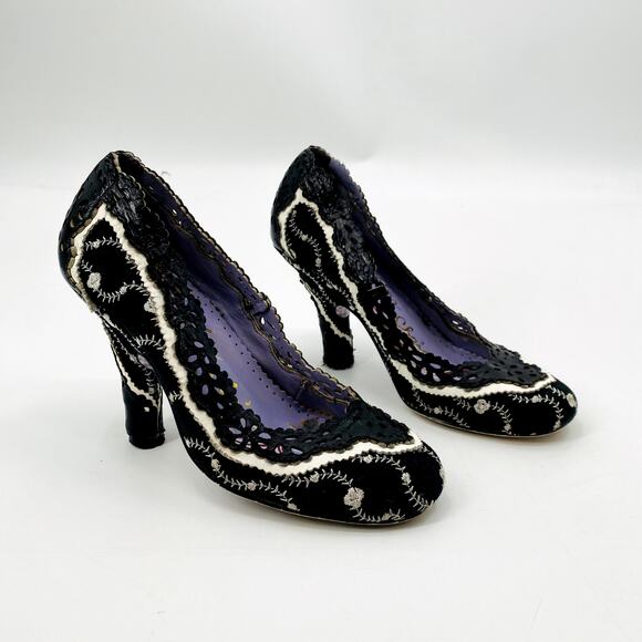 Irregular Choice Size 36 EU Black White leather eyelet Heels - Picture 2 of 9